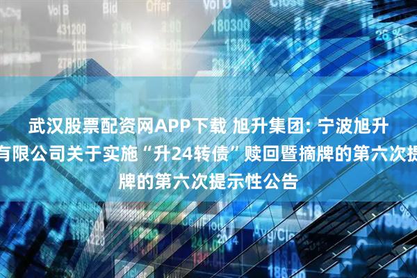 武汉股票配资网APP下载 旭升集团: 宁波旭升集团股份有限公司关于实施“升24转债”赎回暨摘牌的第六次提示性公告